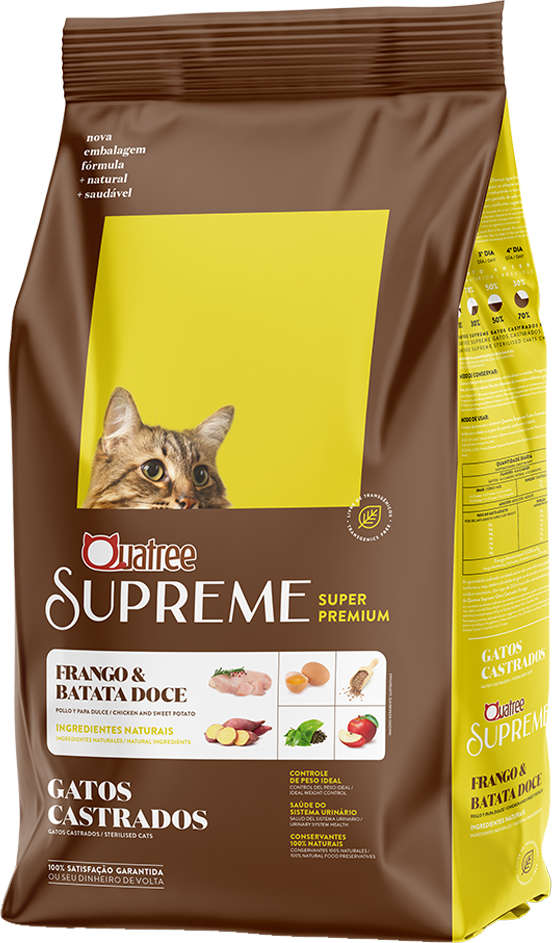 Ração Quatree Supreme para Gatos Adultos Castrados Sabor Frango e Batata Doce